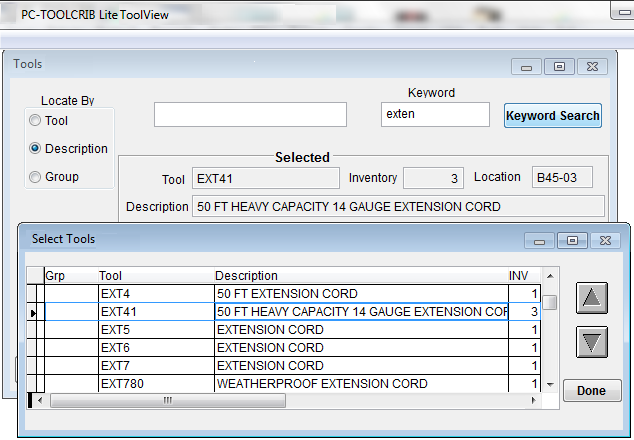 ToolView to search and request items from crib/stores in view-only